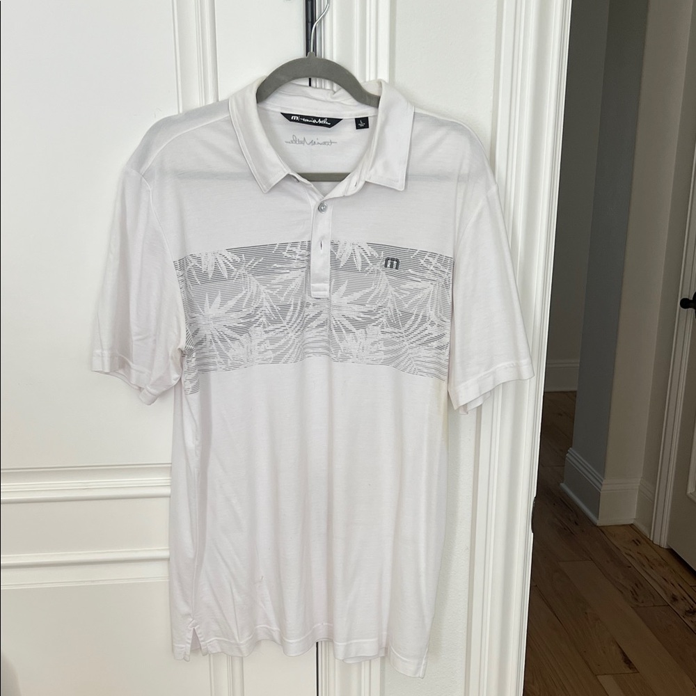 Travis Mathew White and Gray Patterned Polo Shirt